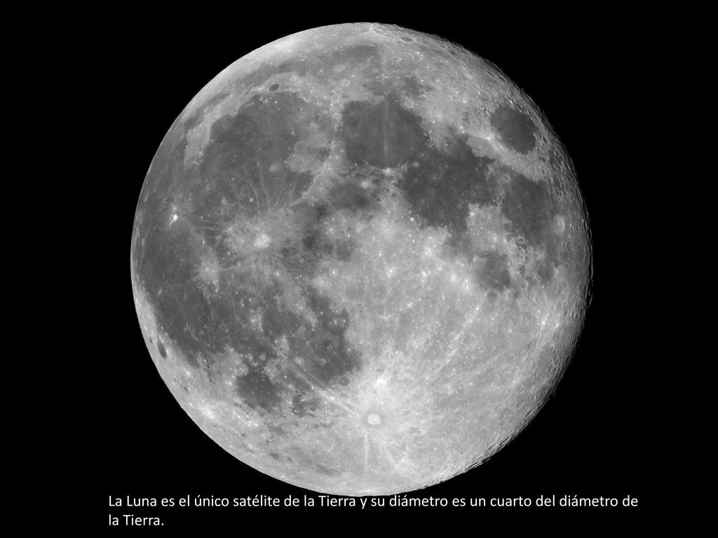 La Luna es el único satélite de la Tierra y su diámetro es un cuarto del diámetro de la Tierra.