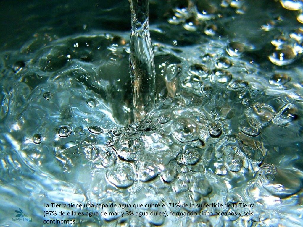 La Tierra tiene una capa de agua que cubre el 71% de la superficie de la Tierra (97% de ella es agua de mar y 3% agua dulce), formando cinco océanos y seis continentes.