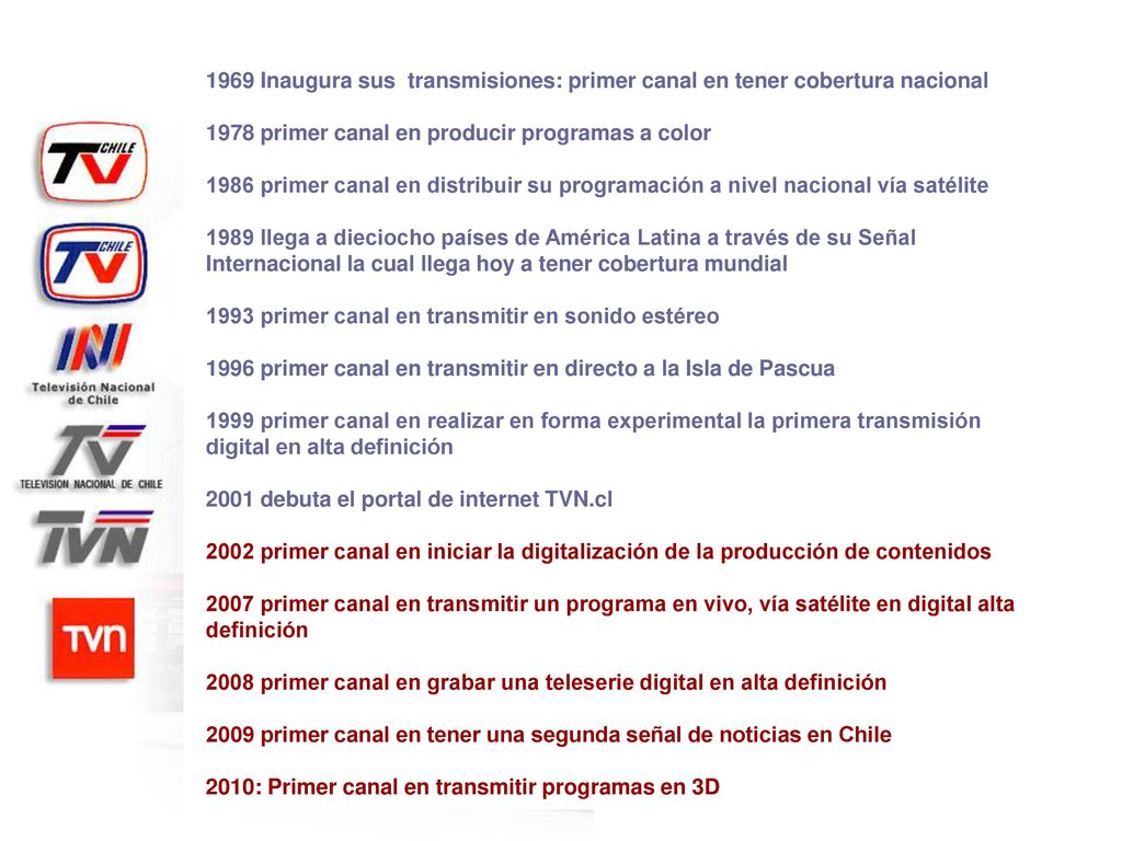1969 Inaugura sus transmisiones: primer canal en tener cobertura nacional