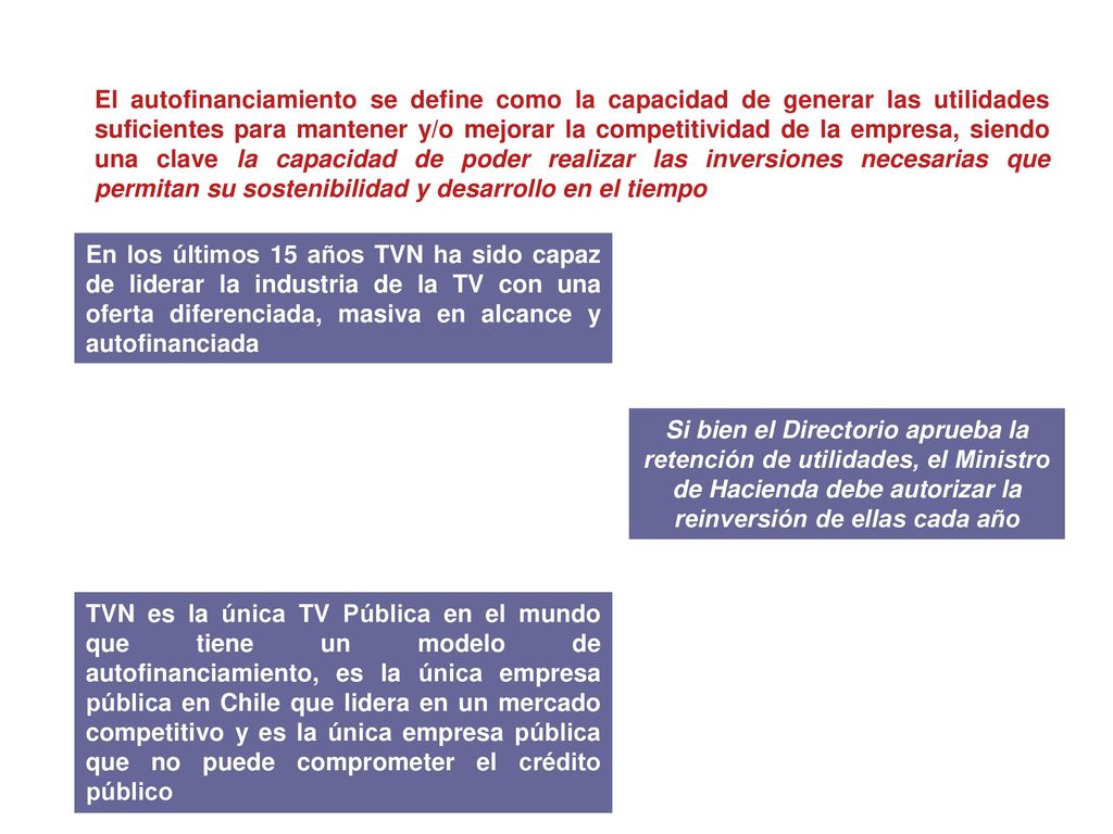 El autofinanciamiento se define como la capacidad de generar las utilidades suficientes para mantener y/o mejorar la competitividad de la empresa, siendo una clave la capacidad de poder realizar las inversiones necesarias que permitan su sostenibilidad y desarrollo en el tiempo