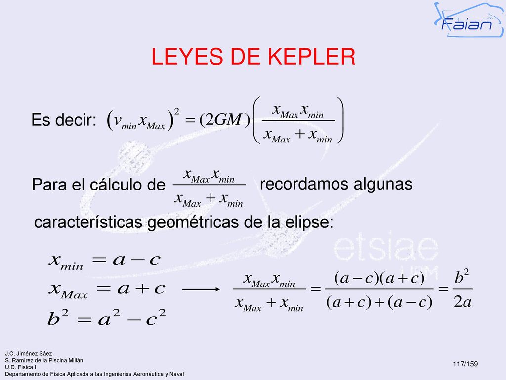 LEYES DE KEPLER Es decir: Para el cálculo de recordamos algunas
