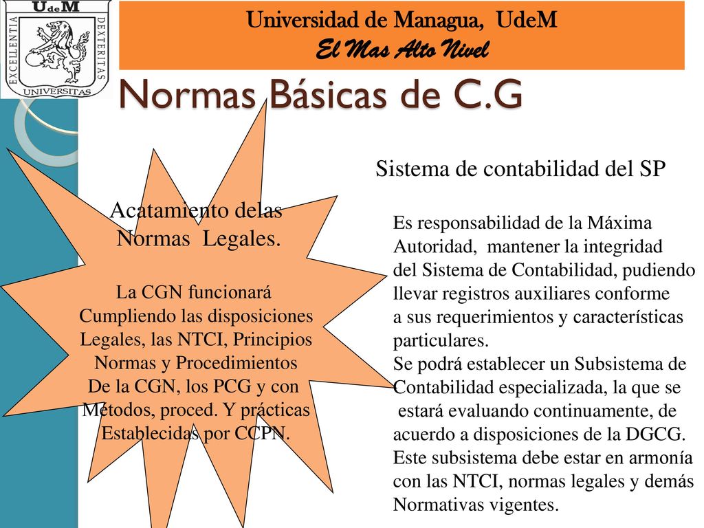 Normas Básicas de C.G El Mas Alto Nivel Universidad de Managua, UdeM