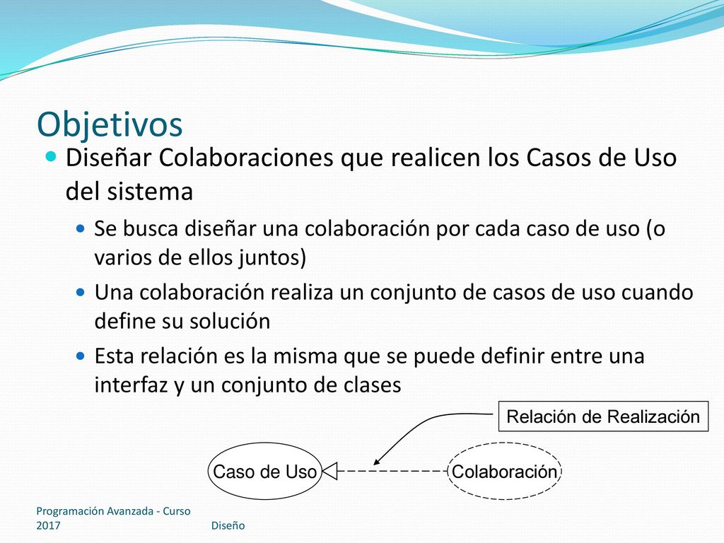 Objetivos Diseñar Colaboraciones que realicen los Casos de Uso del sistema.