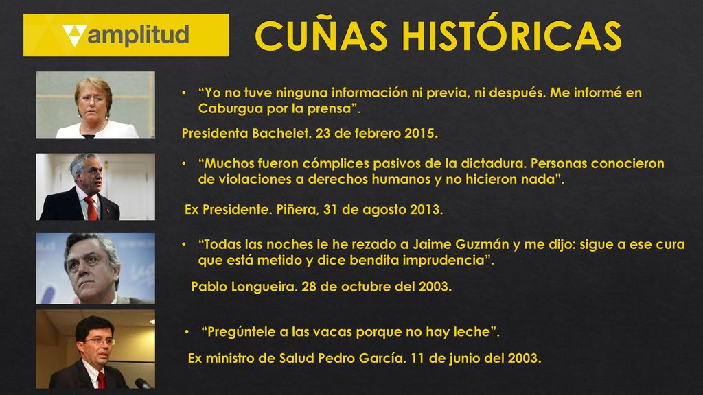 CUÑAS HISTÓRICAS Yo no tuve ninguna información ni previa, ni después. Me informé en Caburgua por la prensa .