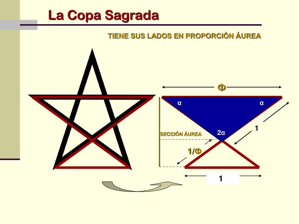 La Copa Sagrada Ф 1/Ф 1 1 TIENE SUS LADOS EN PROPORCIÓN ÁUREA α α 2α