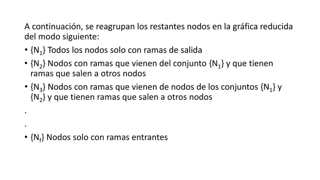 A continuación, se reagrupan los restantes nodos en la gráfica reducida del modo siguiente: