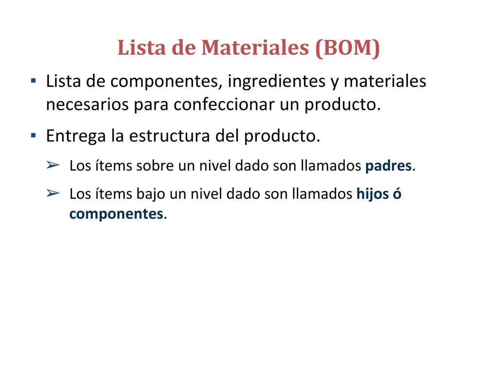 Ejemplo 4.1: Lista de Materiales