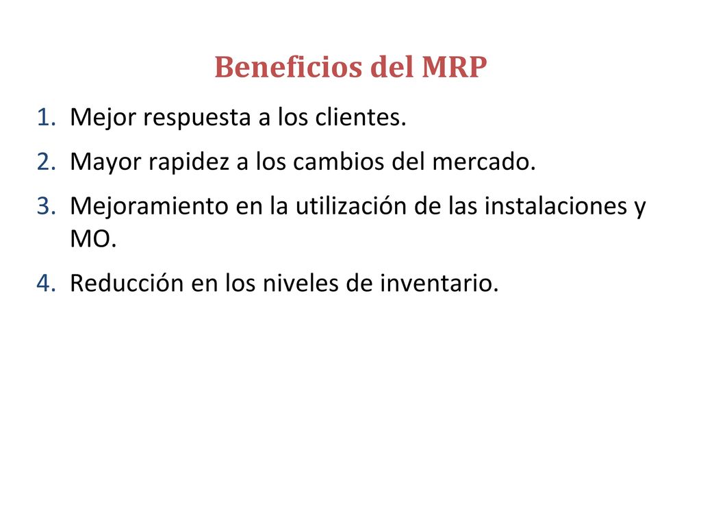 Estructura del MRP Ficheros de Datos Informes Lista de materiales