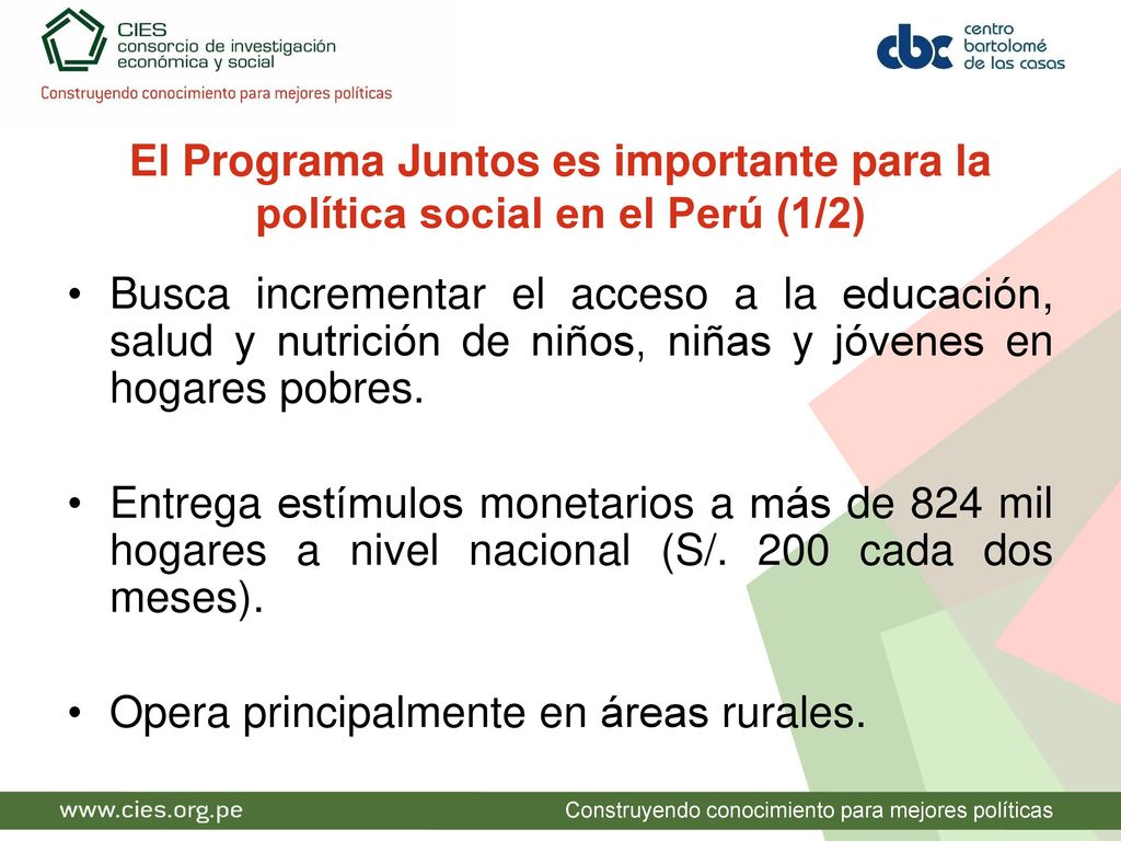 El Programa Juntos es importante para la política social en el Perú (1/2)