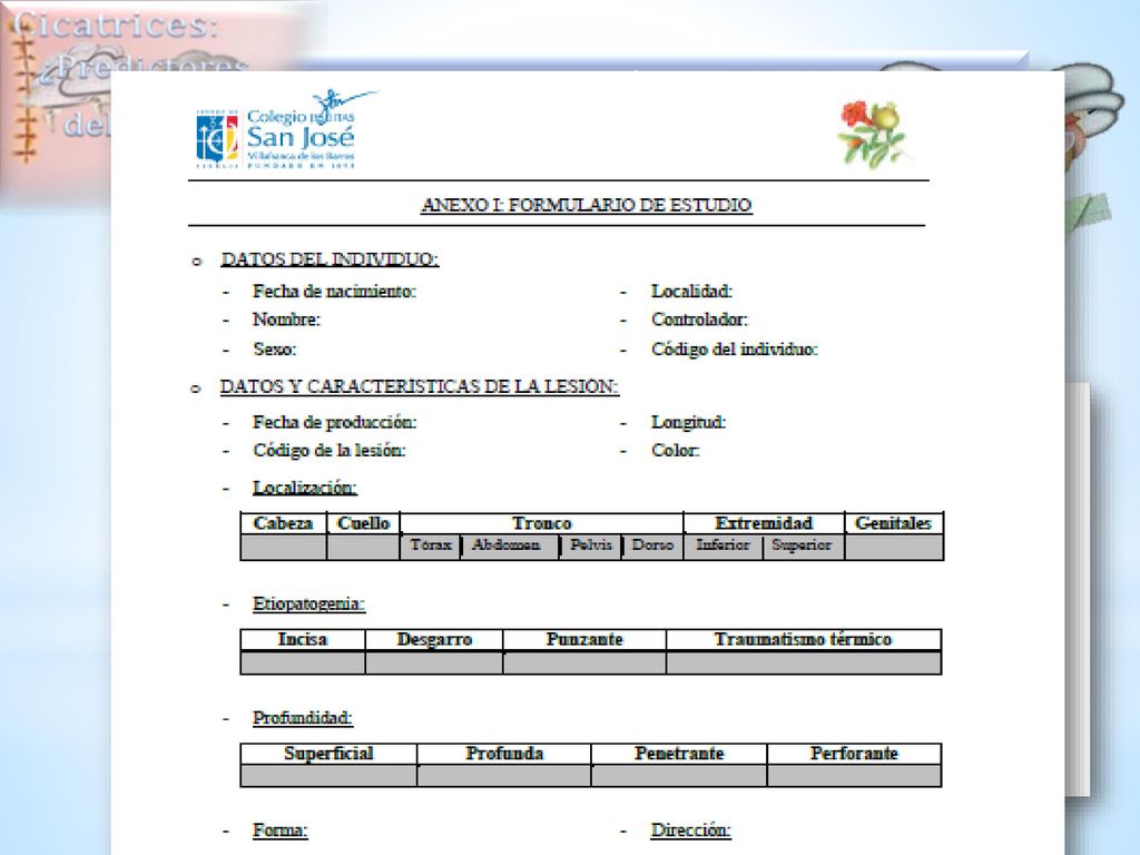 MATERIAL Y MÉTODOS: En primer lugar: estudio analítico de la población, el testigo métrico mediante el uso del ANEXO I (formulario de estudio).