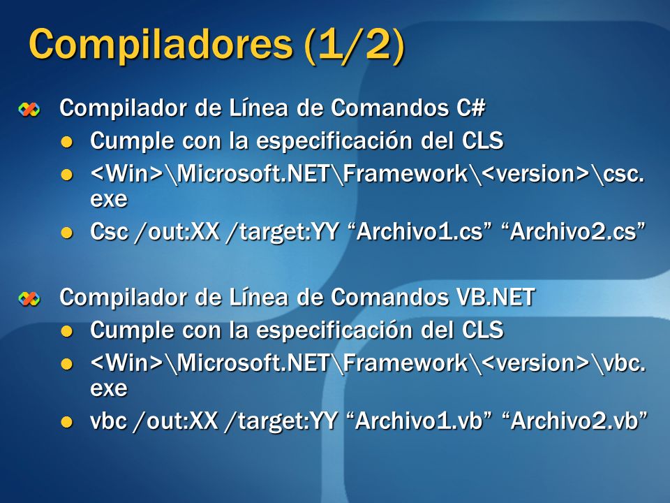 Compiladores (1/2) Compilador de Línea de Comandos C#