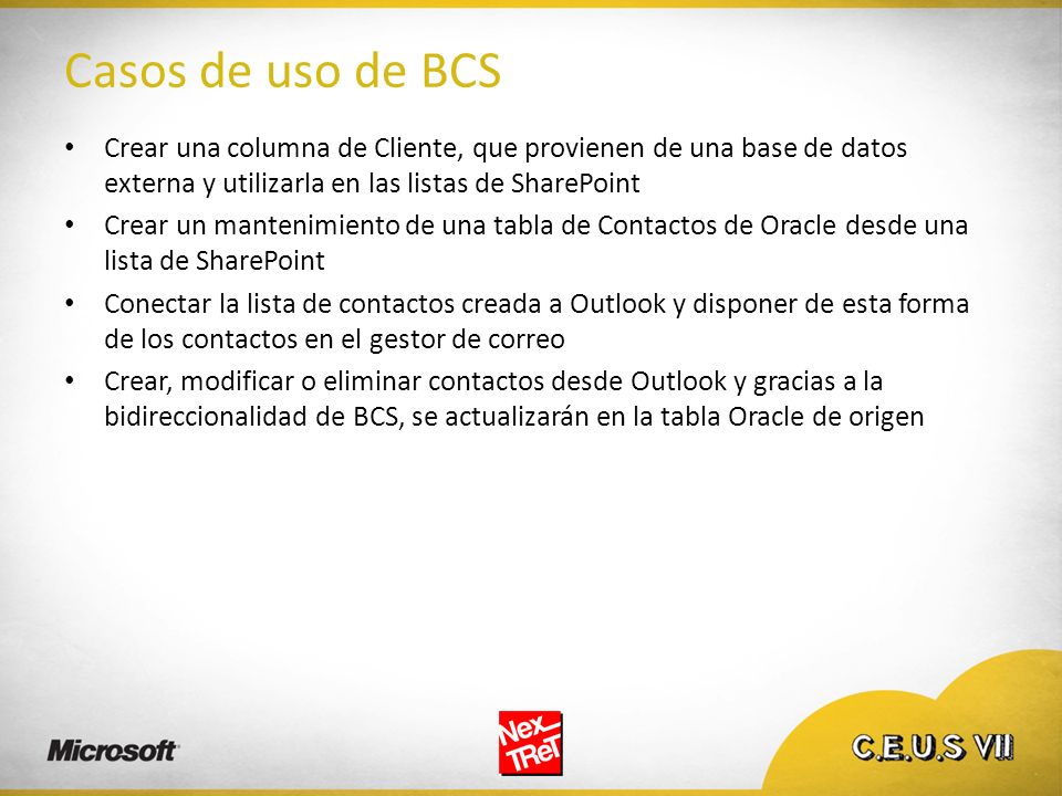 Casos de uso de BCS Crear una columna de Cliente, que provienen de una base de datos externa y utilizarla en las listas de SharePoint.