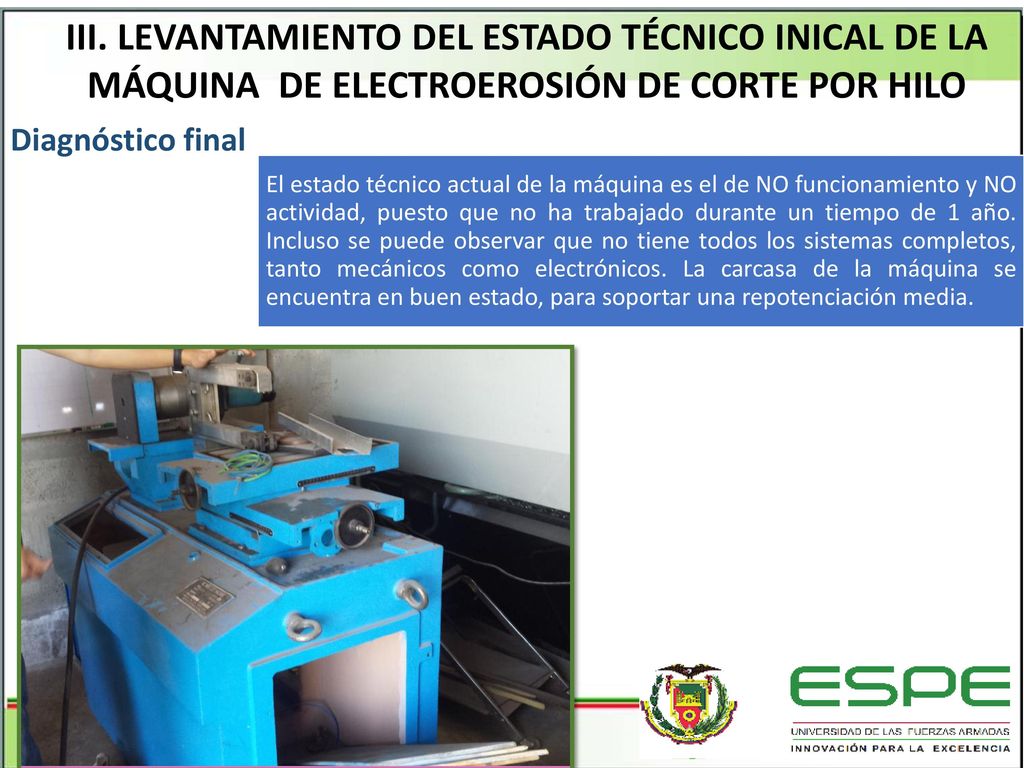 III. LEVANTAMIENTO DEL ESTADO TÉCNICO INICAL DE LA MÁQUINA DE ELECTROEROSIÓN DE CORTE POR HILO