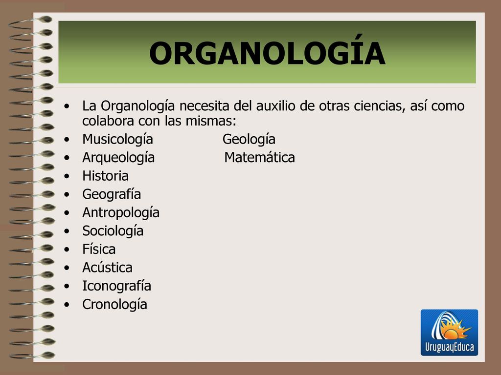 ORGANOLOGÍA La Organología necesita del auxilio de otras ciencias, así como colabora con las mismas: