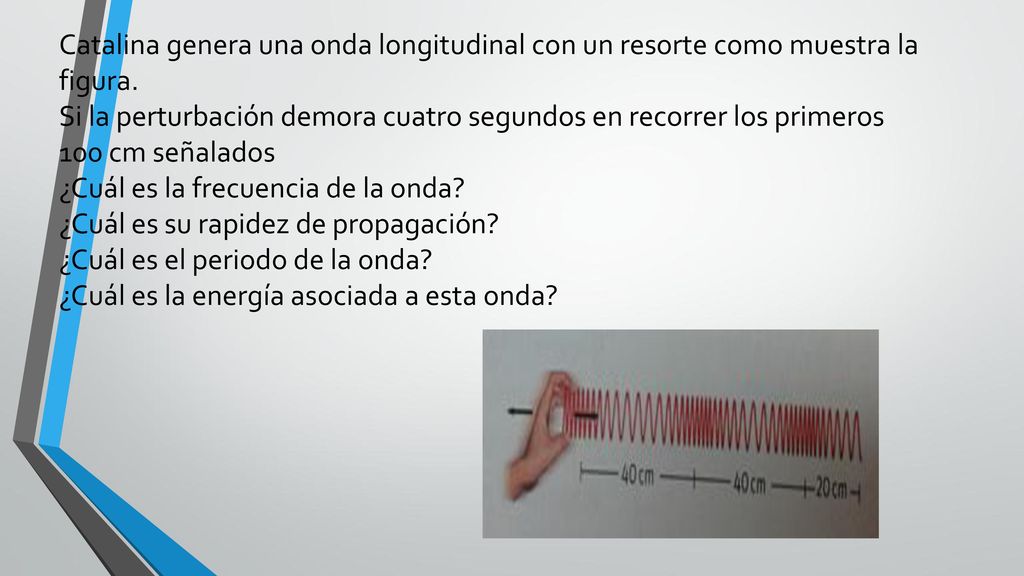 Catalina genera una onda longitudinal con un resorte como muestra la figura.