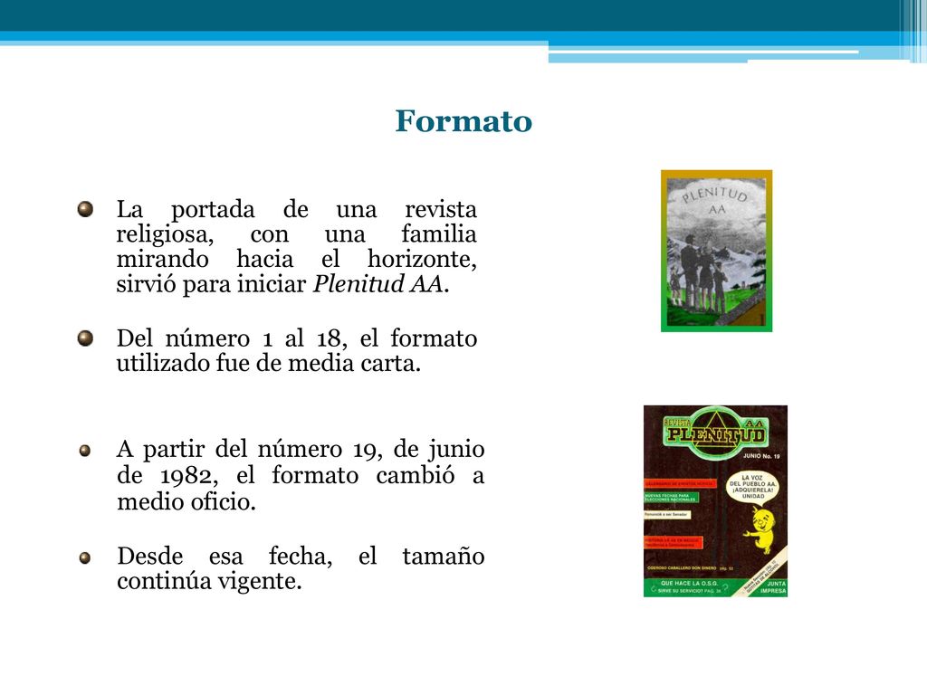 Formato La portada de una revista religiosa, con una familia mirando hacia el horizonte, sirvió para iniciar Plenitud AA.