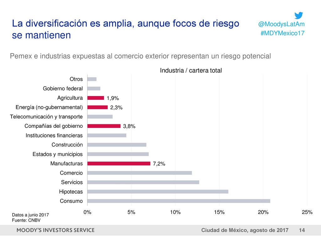 La diversificación es amplia, aunque focos de riesgo se mantienen