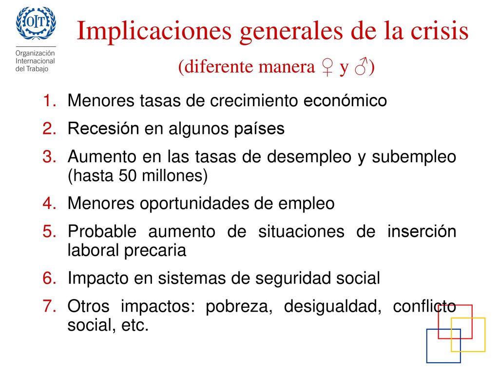 Implicaciones generales de la crisis (diferente manera ♀ y ♂)