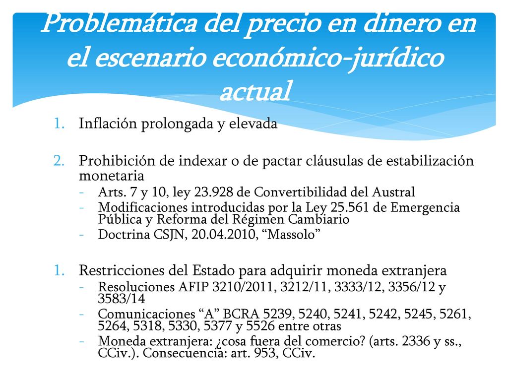 Problemática del precio en dinero en el escenario económico-jurídico actual