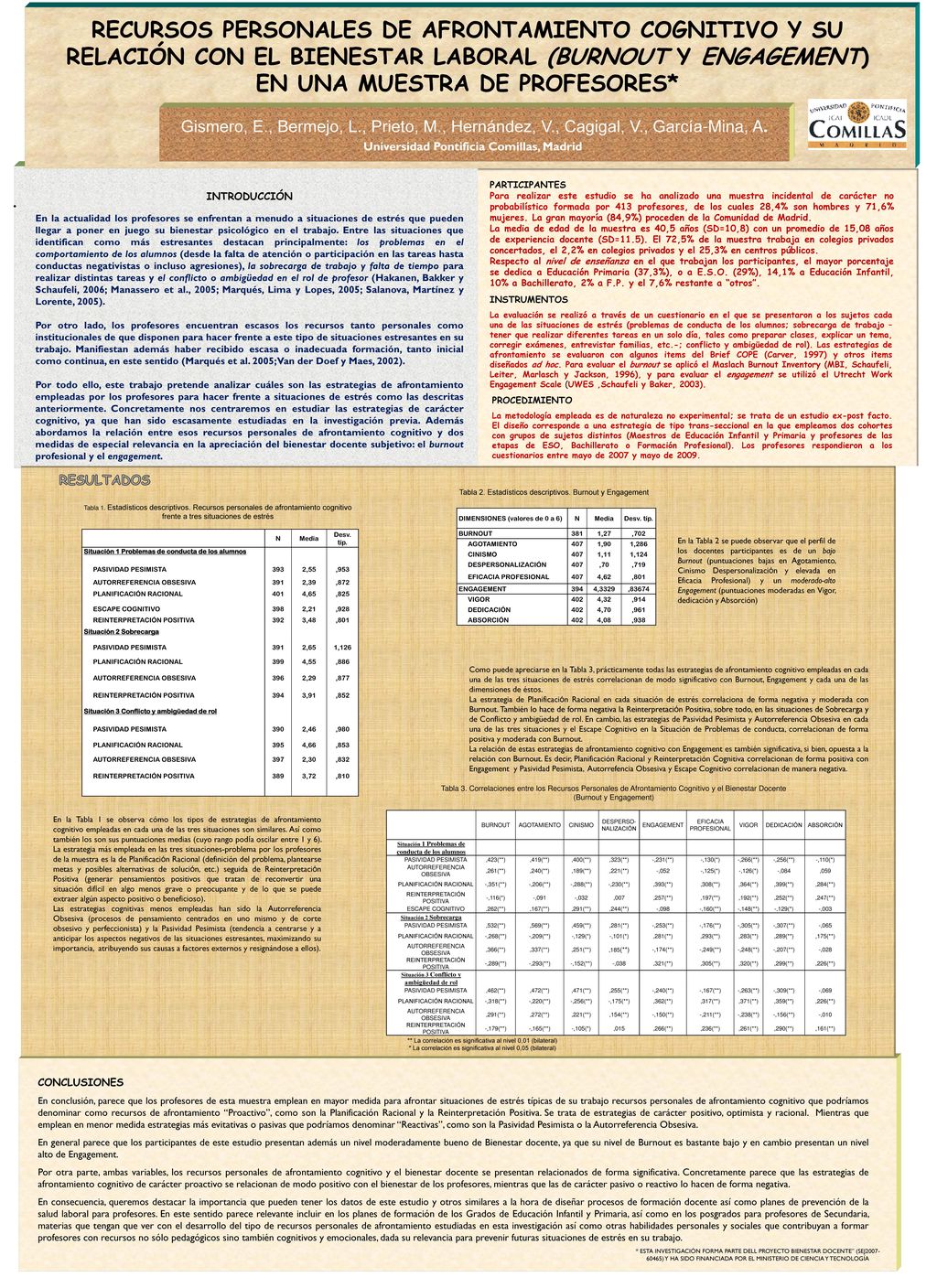 RECURSOS PERSONALES DE AFRONTAMIENTO COGNITIVO Y SU RELACIÓN CON EL BIENESTAR LABORAL (BURNOUT Y ENGAGEMENT) EN UNA MUESTRA DE PROFESORES*