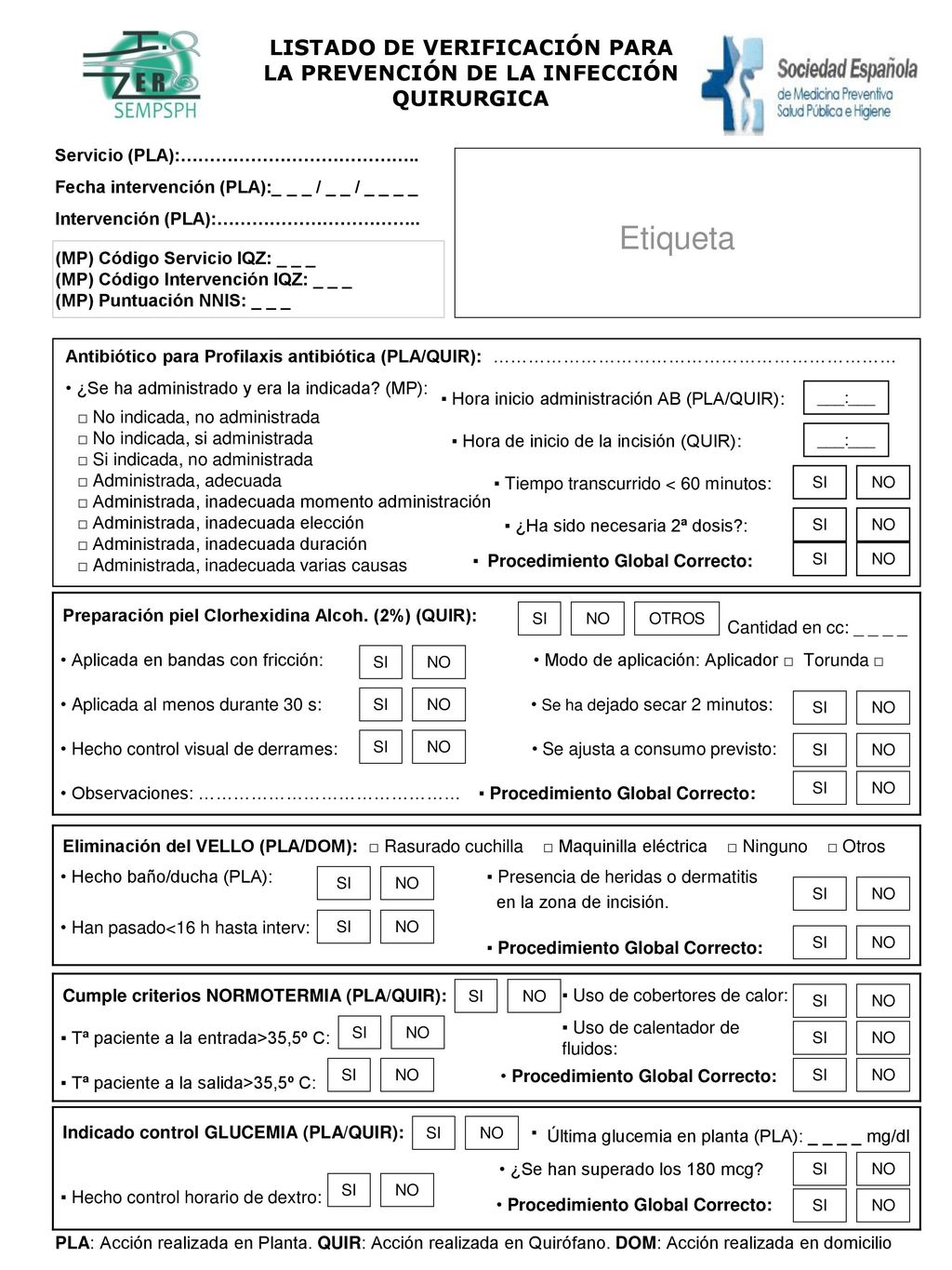 LISTADO DE VERIFICACIÓN PARA LA PREVENCIÓN DE LA INFECCIÓN QUIRURGICA