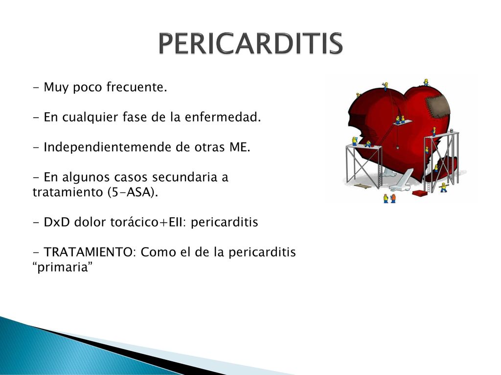 PERICARDITIS Muy poco frecuente. En cualquier fase de la enfermedad.