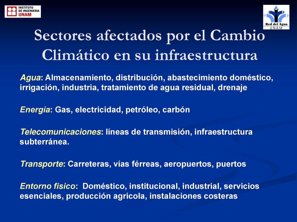 Sectores afectados por el Cambio Climático en su infraestructura