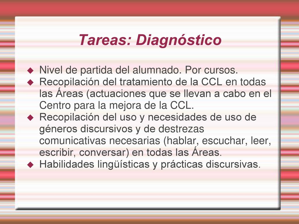 Tareas: Diagnóstico Nivel de partida del alumnado. Por cursos.