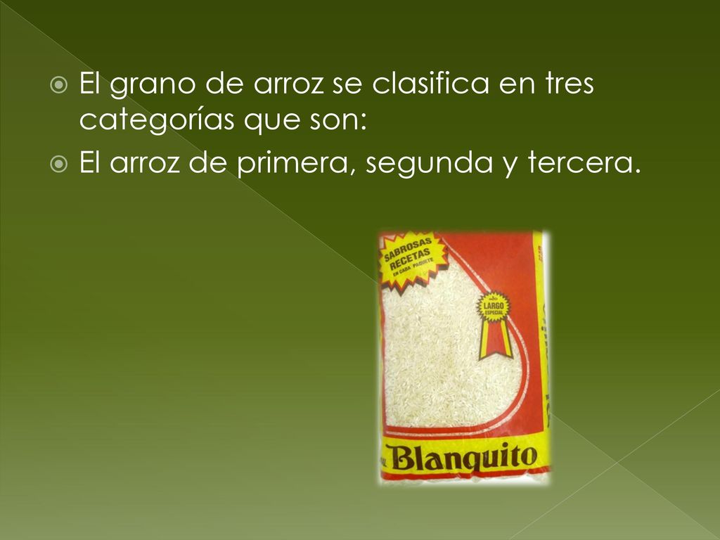 El grano de arroz se clasifica en tres categorías que son: