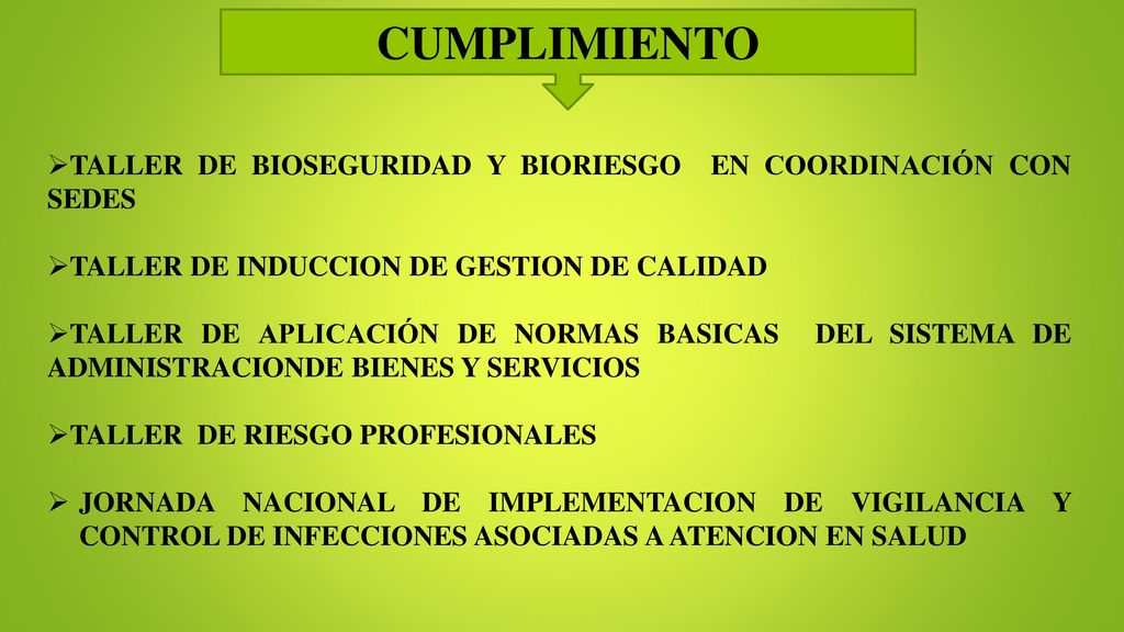 CUMPLIMIENTO TALLER DE BIOSEGURIDAD Y BIORIESGO EN COORDINACIÓN CON SEDES. TALLER DE INDUCCION DE GESTION DE CALIDAD.