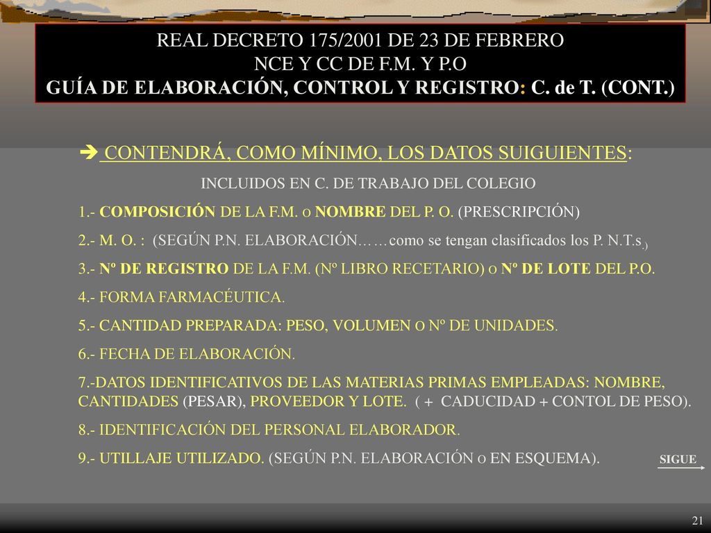 GUÍA DE ELABORACIÓN, CONTROL Y REGISTRO: C. de T. (CONT.)