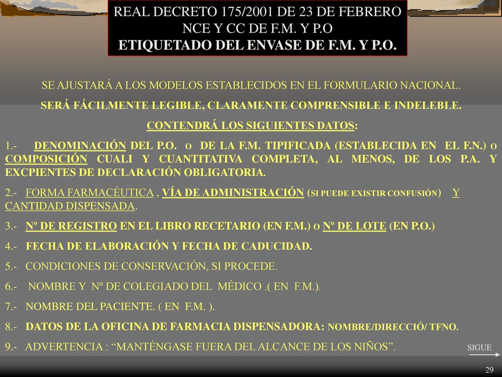 ETIQUETADO DEL ENVASE DE F.M. Y P.O.