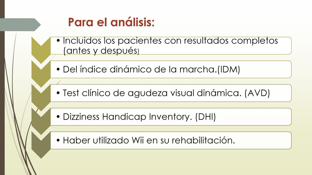 Para el análisis: Incluidos los pacientes con resultados completos (antes y después) Del índice dinámico de la marcha.(IDM)