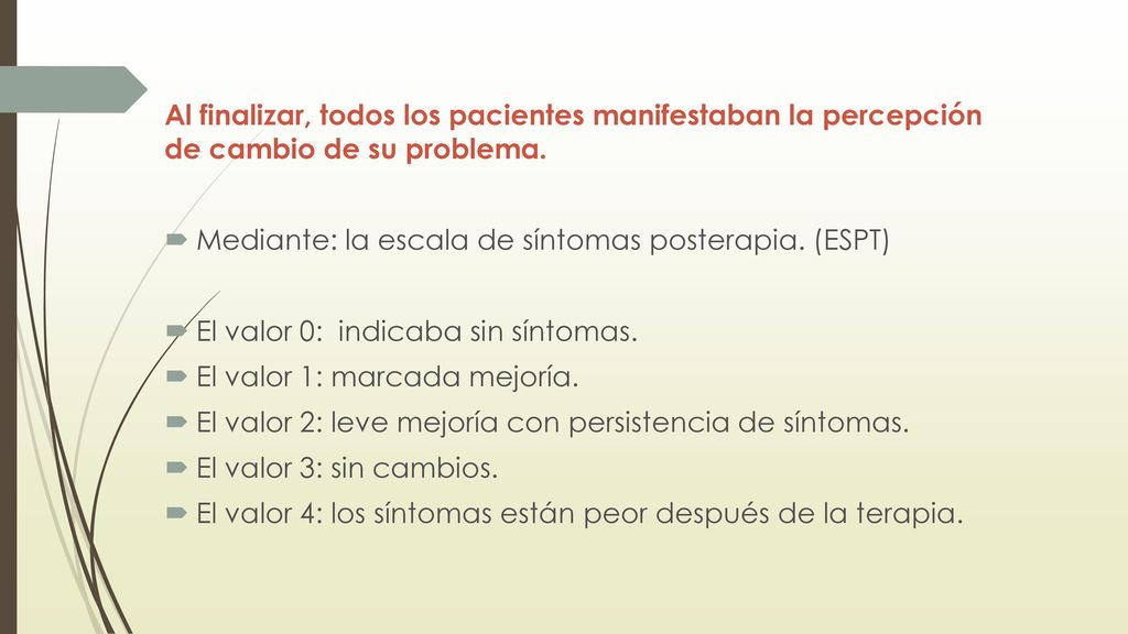 Al finalizar, todos los pacientes manifestaban la percepción de cambio de su problema.