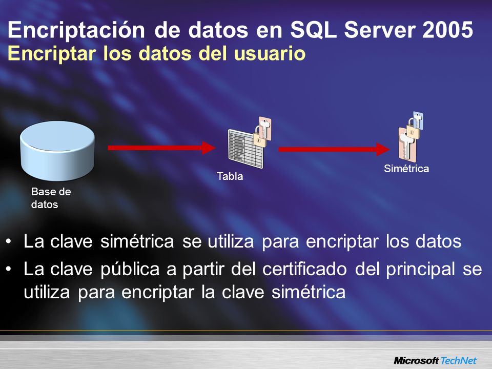 Encriptación de datos en SQL Server 2005 Encriptar los datos del usuario