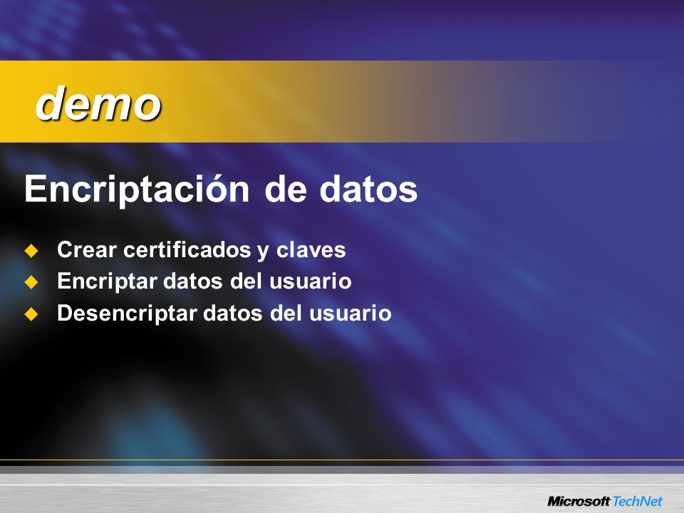 demo Encriptación de datos Crear certificados y claves