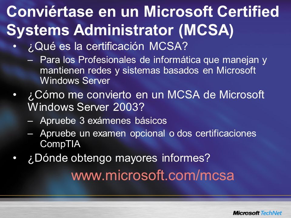 Conviértase en un Microsoft Certified Systems Administrator (MCSA)