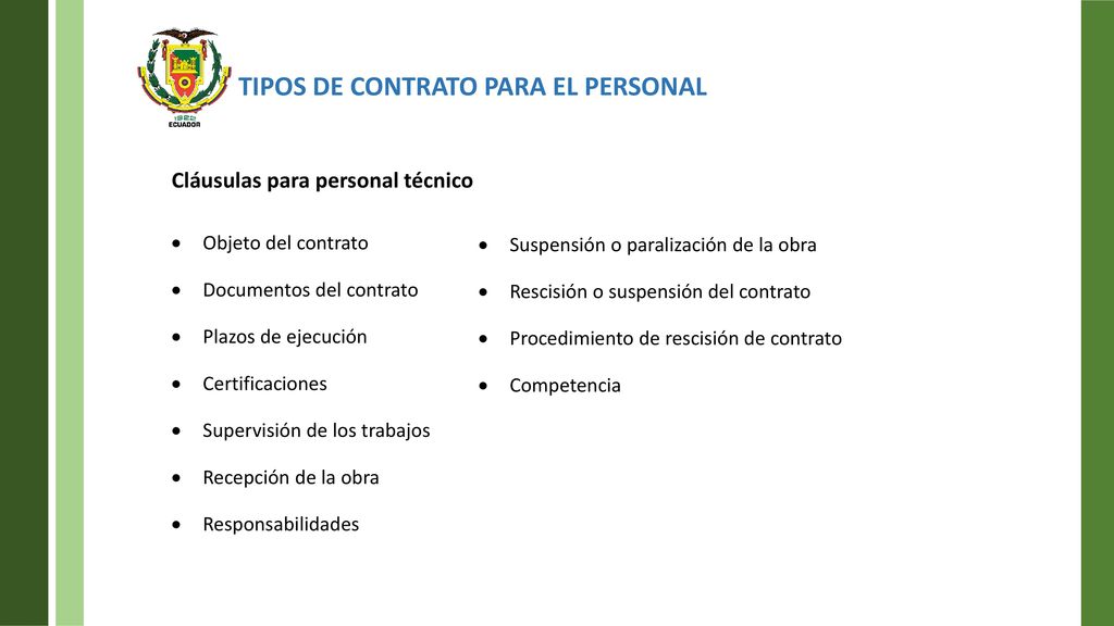 TIPOS DE CONTRATO PARA EL PERSONAL