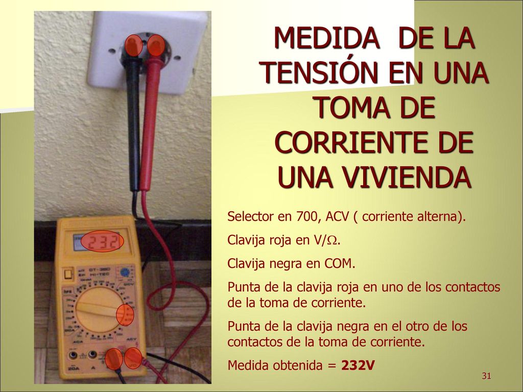 MEDIDA DE LA TENSIÓN EN UNA TOMA DE CORRIENTE DE UNA VIVIENDA