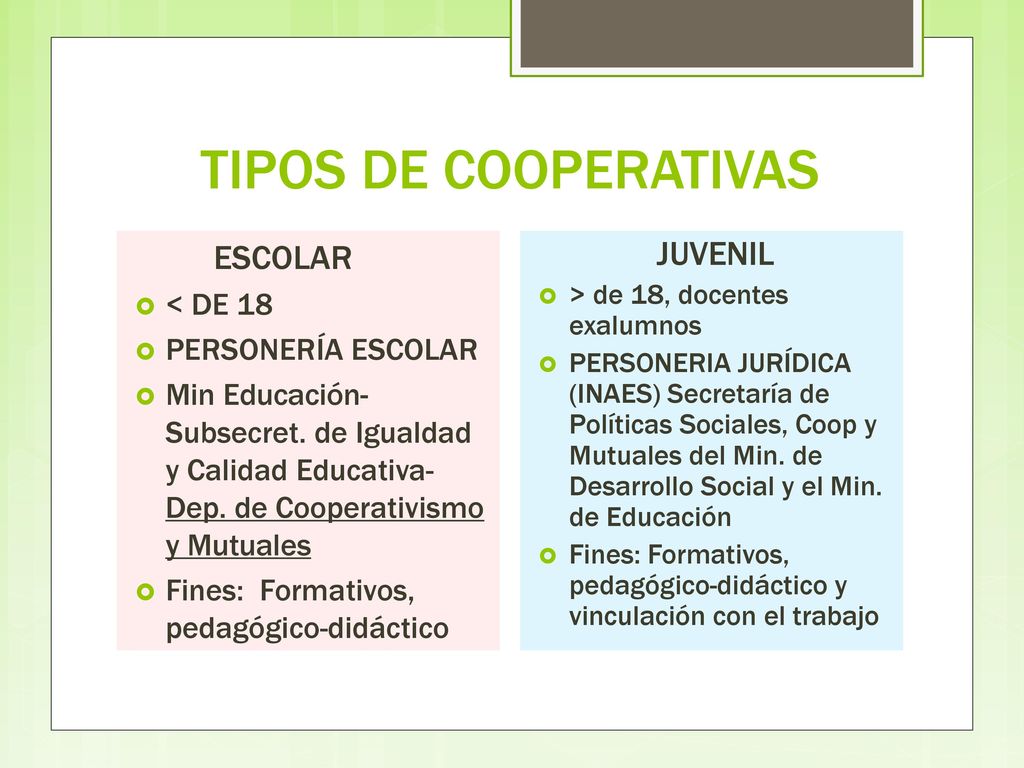 TIPOS DE COOPERATIVAS ESCOLAR JUVENIL < DE 18 PERSONERÍA ESCOLAR