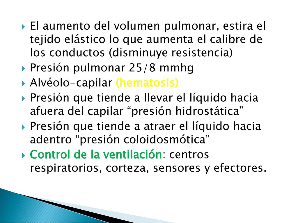 El aumento del volumen pulmonar, estira el tejido elástico lo que aumenta el calibre de los conductos (disminuye resistencia)