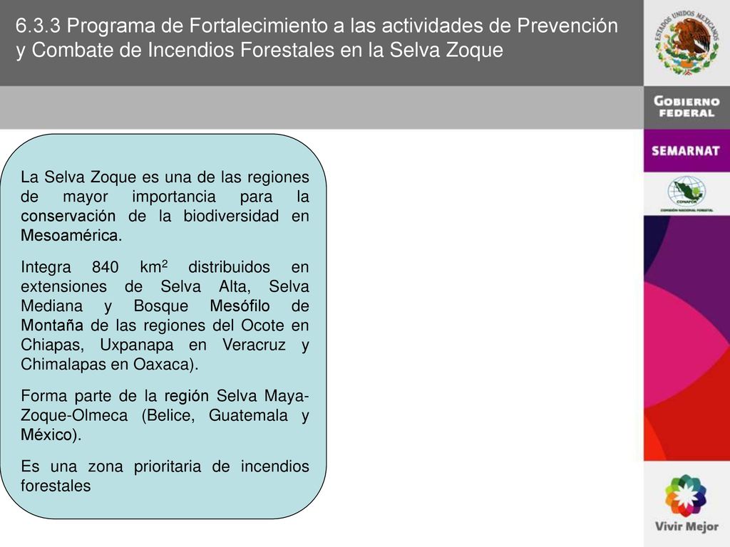 6.3.3 Programa de Fortalecimiento a las actividades de Prevención y Combate de Incendios Forestales en la Selva Zoque
