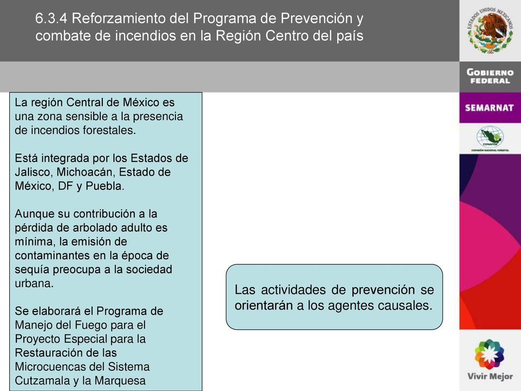 6.3.4 Reforzamiento del Programa de Prevención y combate de incendios en la Región Centro del país