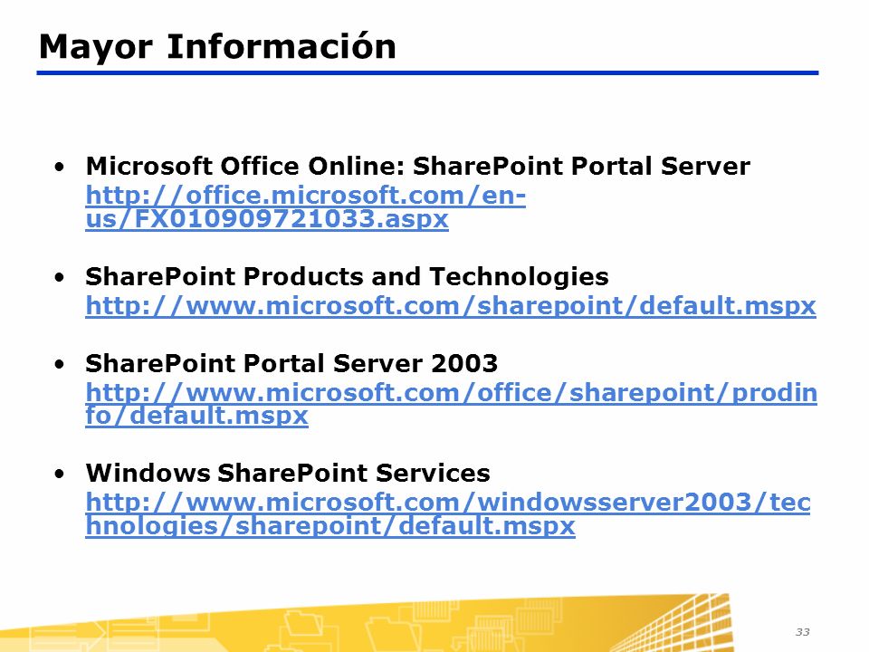 Mayor Información Microsoft Office Online: SharePoint Portal Server