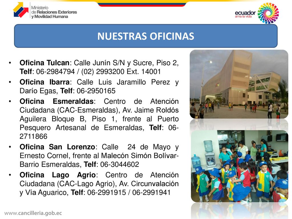 NUESTRAS OFICINAS Oficina Tulcan: Calle Junín S/N y Sucre, Piso 2, Telf: / (02) Ext