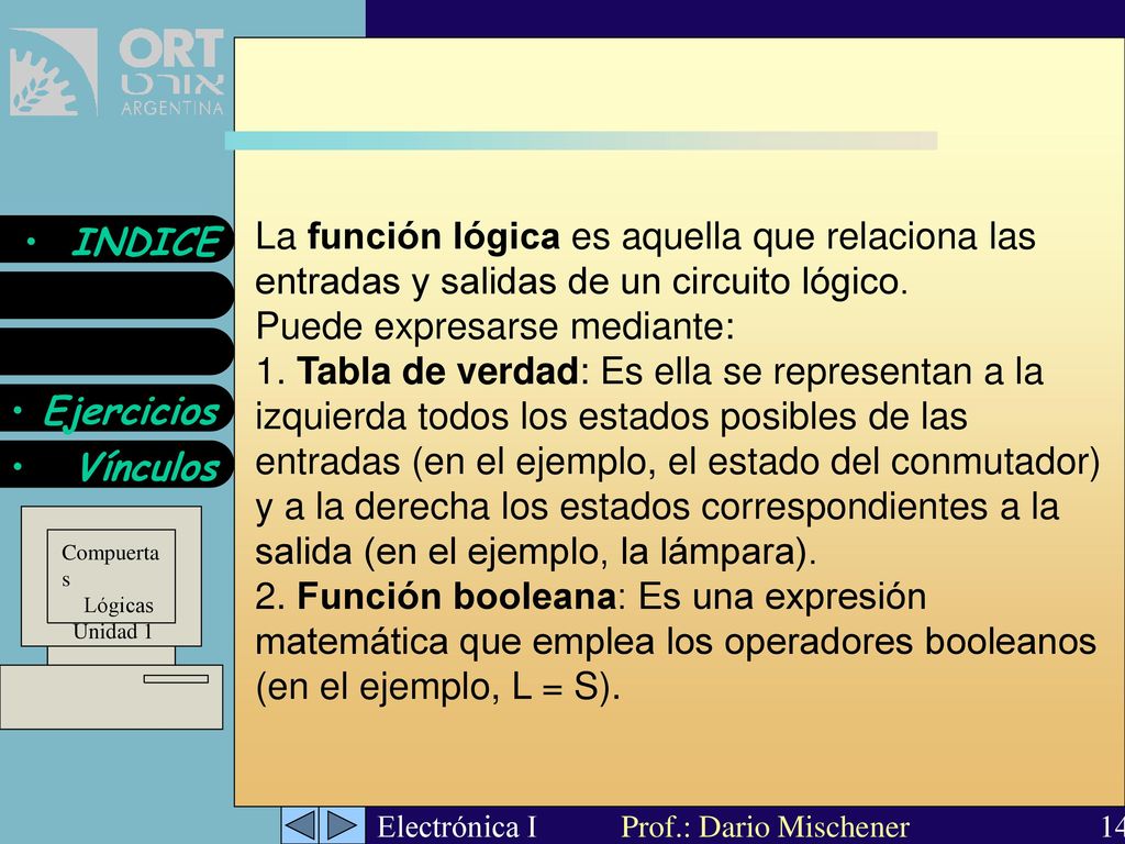 La función lógica es aquella que relaciona las entradas y salidas de un circuito lógico.