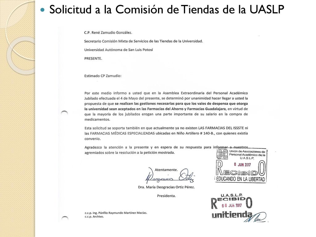 Solicitud a la Comisión de Tiendas de la UASLP