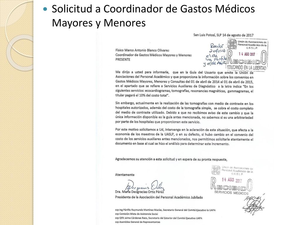 Solicitud a Coordinador de Gastos Médicos Mayores y Menores