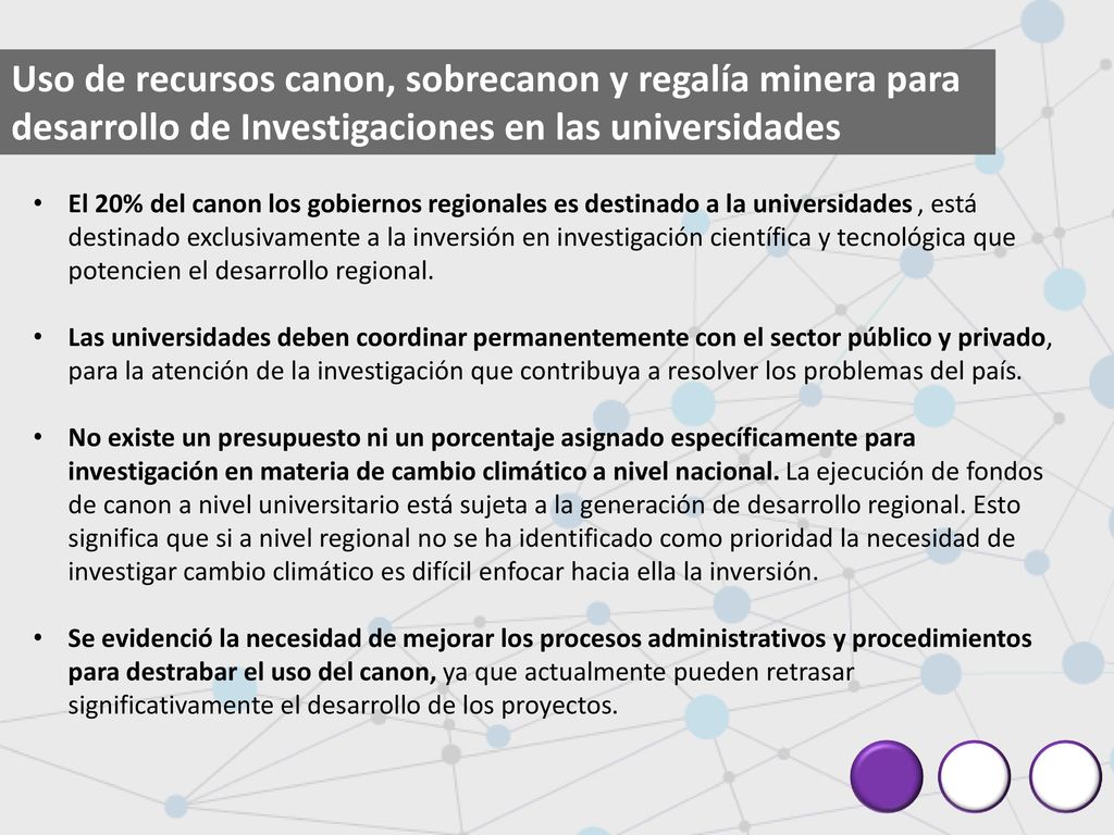 Uso de recursos canon, sobrecanon y regalía minera para desarrollo de Investigaciones en las universidades