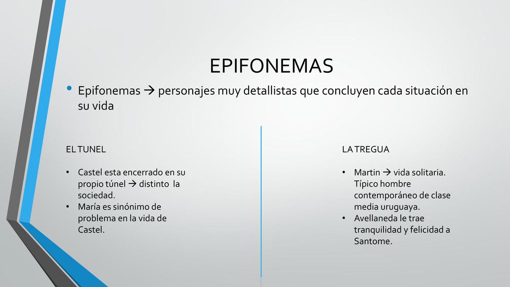 EPIFONEMAS Epifonemas  personajes muy detallistas que concluyen cada situación en su vida. EL TUNEL.